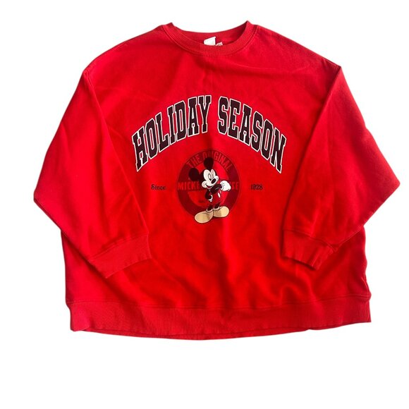 H&M x Disney Red Holiday Season Mickey Sweatshirt • Sz XL • Cozy Graphic Xmas - Picture 1 of 4